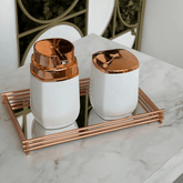 Porta Cotonete e Algodão Branco e Rose Gold Linha Conceito - Ela Decora